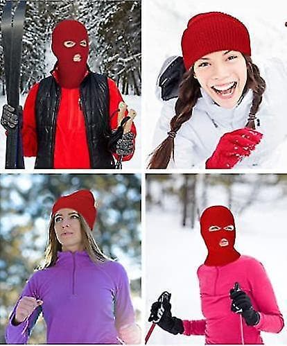 3-hull Strikket Full Face Cover Ski Halsvarmer, Vinter Balaclava red