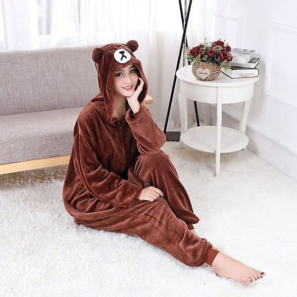 Bjørn Onesie Dame Herre Kigurumis Dyrepyjamas Tegneserie Tøfler Festival Hjemmeklær Vinter Varm Dress Glidelås Knapp Overalls M