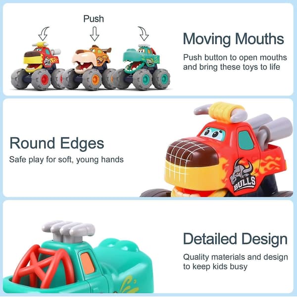 Monster Trucks Toy For Boy, Big Play Foot Vehicles, Pull Back