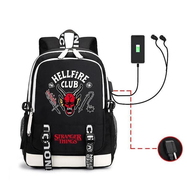 Stranger Things Hellfire Club Unisex School Backpack Rucksack Laptop Bag Usb Black