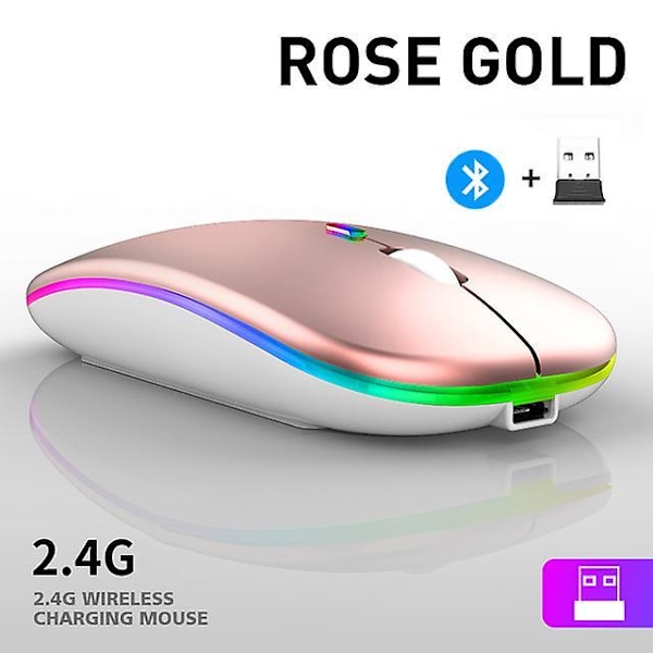 5.0 Bluetooth With Usb Rechargeable Rgb Mouse Bt5.2 For Laptop Computer Pc Macbook Gaming Mouse 2.4ghz 1600dpi Gold