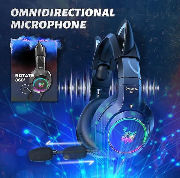Gaming Headset With Gel Cat Ears Compatible With Xbox One, Ps4, Ps5, Pc