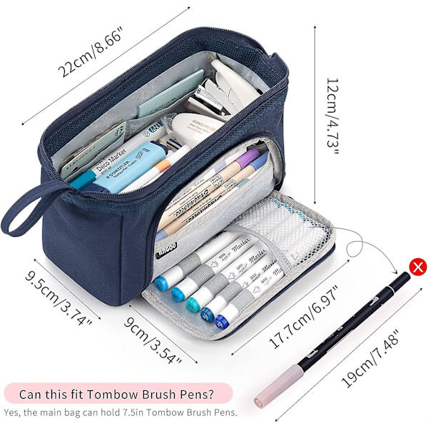 Pencil Case Large Capacity Pencil Pouch Handheld Pen Bag Cosmetic Portable Gift For Office School Teen Girl Boy Men Women Adult (blue) Navy