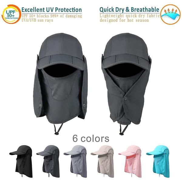 Upf 50+ Folding Fishing Hat Uv Protection Mask Removable Adjustable Deep Gray