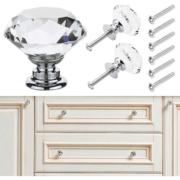 20pcs Crystal Cabinet Knobs 30mm Clear Glass Drawer Knobs Glass Diamond Cut Shape Cupboard Door Handles