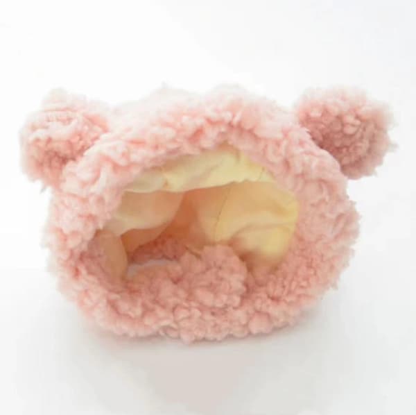 Pet Hat, Bear Plush Headgear (pink) S