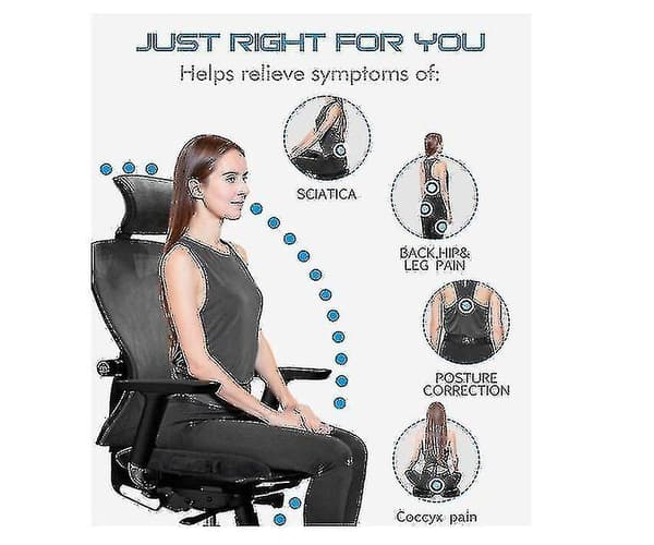 Sædehynde Memory Foam Coccyx Hynde Designet til Autostol, Kørestol, Sort