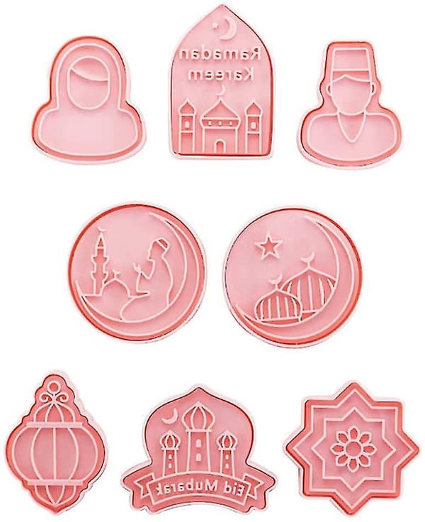 8 kpl Eid Mubarak -keksileikkurisetti, Muslim Ramadan 3D -sokerikeksileikkuri Type C