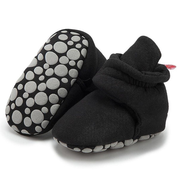 Baby Unisex Baby Booties, Organic Cotton Adjustable Infant Shoes Black 11cm