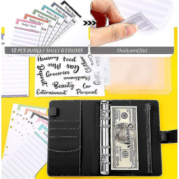 A6 Binder Budget Notebook Cover Folder Size 6 Hole Pocket Plastic Zipper Money Saving Envelope Diary Pink Laser
