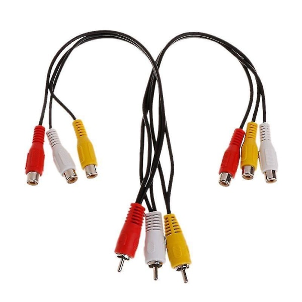1 stk 3 RCA hannplugg til 6 RCA hunnplugg splitter lyd video AV adapter
