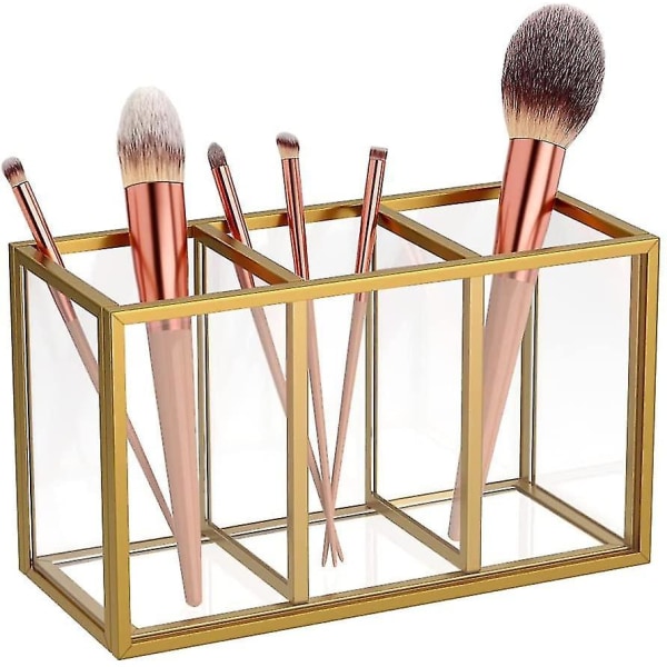 Gold Makeup Brush Holder 3 Slot