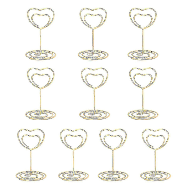Heart Shaped Photo Holder, Table Number Holder Card Holder For Party Wedding Office Photo Memo (10 Pieces, Gold)