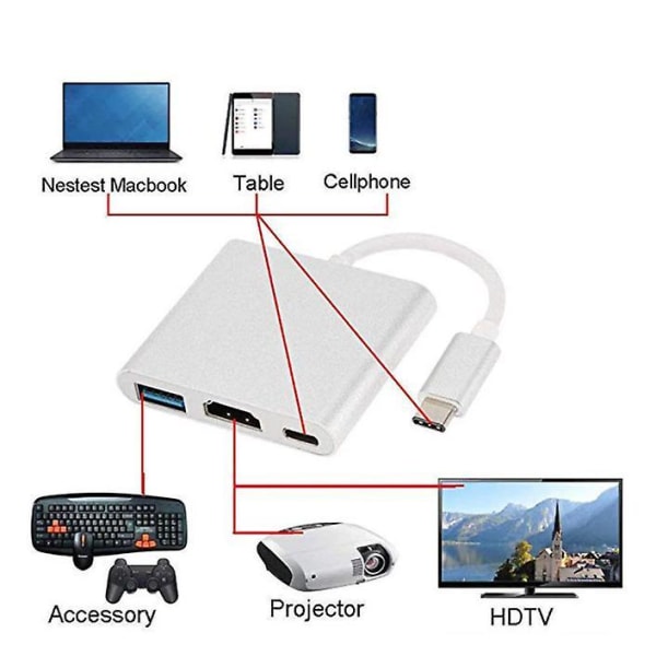 3 in 1 Adapter USB Type C Hub USB-C Dock