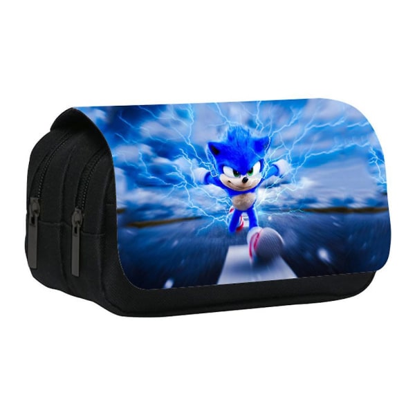 Sonic Double Layer Boy Girls Zip Pencil Case Pen Bag Students Large Capacity Stationery Bag C