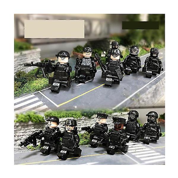 12pcs Black Swat Police Minifigure Building Block Accessories Military Toy