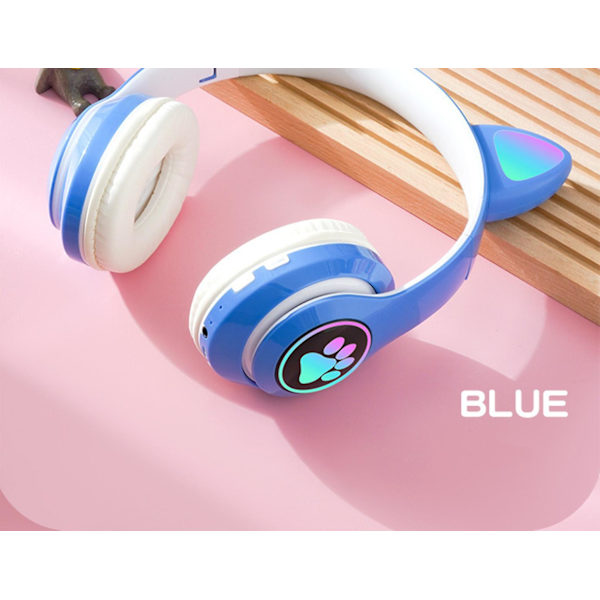 Bluetooth 5.0 Barne Katteøre LED Lysende Trådløst Headset Støyreduksjon Headset Blå