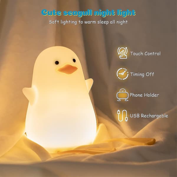 Baby Night Light, Night Light Kids Lamp With Touch Sensor Timer, Silicone Rechargeable Seagull Night
