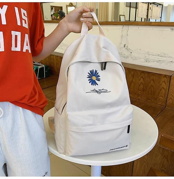 Ny Solid Rygsæk Pige Skoletasker Til Teenage Skoletaske Nylon Daisy Print Taske Sort white