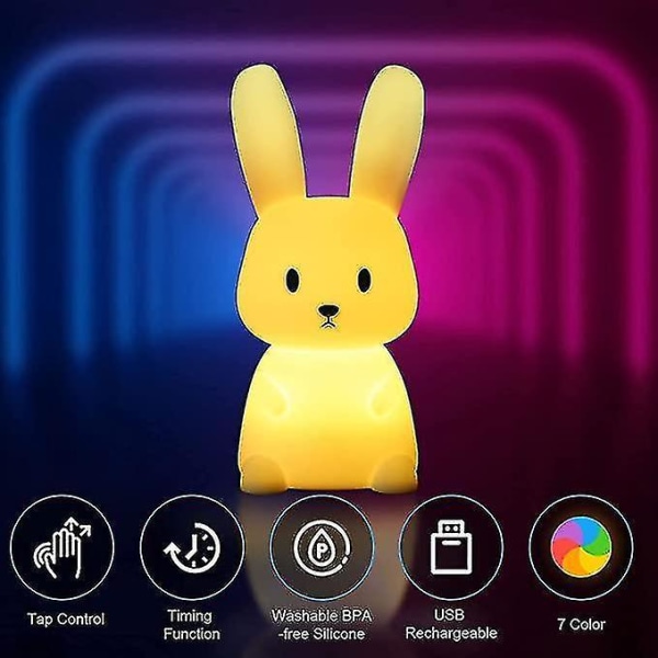 Rabbit Night Light Baby Touch 7 Colors | Usb Rechargeable Can Be Timed Night Light Kids Deco Lamp For Christmas Decoration Kid Room Birthday Gift