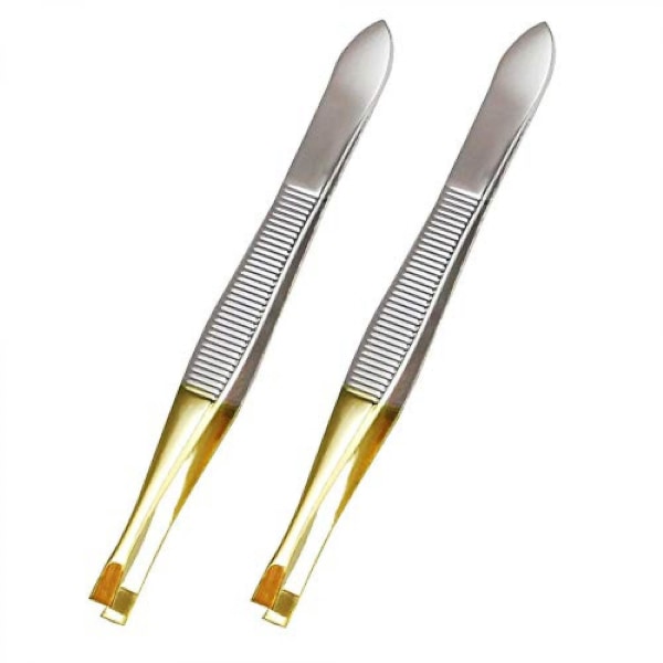 (10 Pack) Flat Tweezers - Gold Tone Stainless Steel Flat Tip Tweezers Hair Plucker For Hair And Eyebrows Personal Care (gold Tone_a)