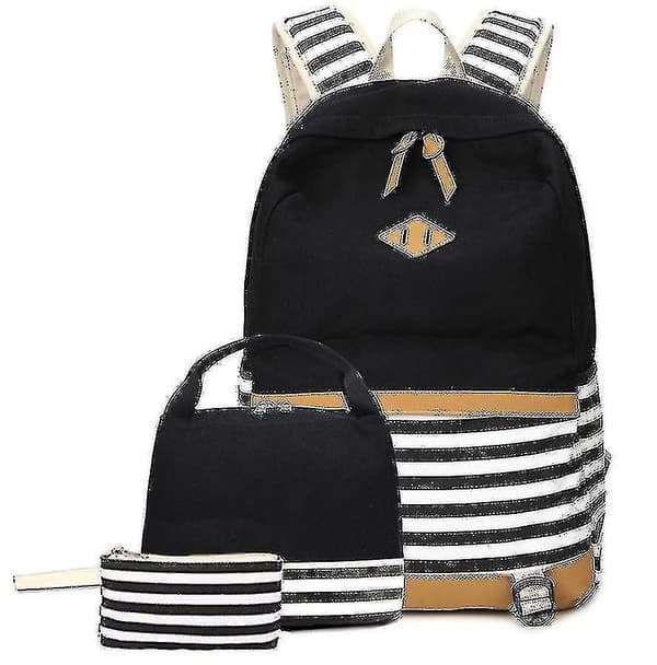 Backpack Book Bag Shoulder Handbag/Lunch Bag, Pencil/Makeup Canvas Bag Set（Light Blue）