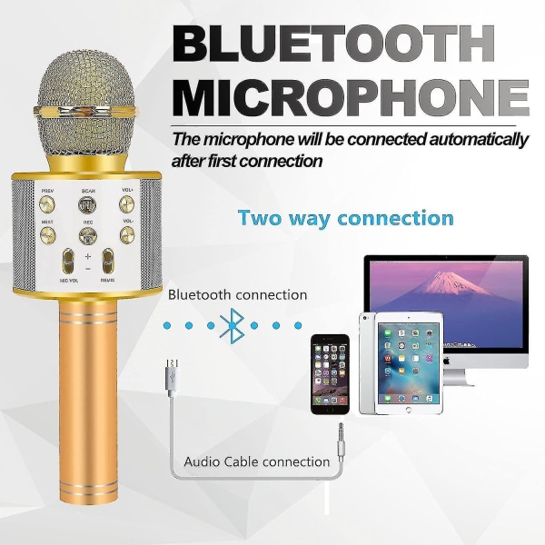 Karaoke Microphone For Kids, Kids Toys For 3-14 Year Old Girls Gifts, Wireless Bluetooth Karaoke Microphone Birthday Gifts For 8 9 10 11 Years Old Boy Gold