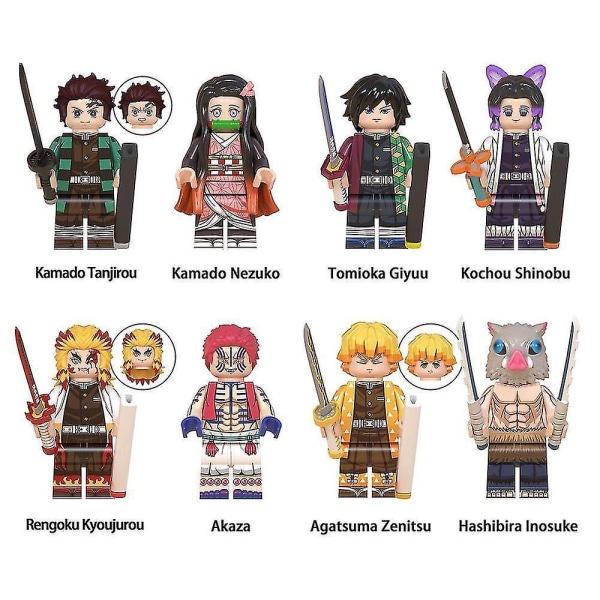 8pcs Anime Demon Slayer Minifigures Tanjirou Nezuko Assembly Building Blocks