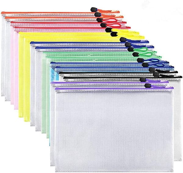 16 Pieces Document Bag Mesh Bags Set Din A4 Zipper Bags Plastic Zip Pouches Gift