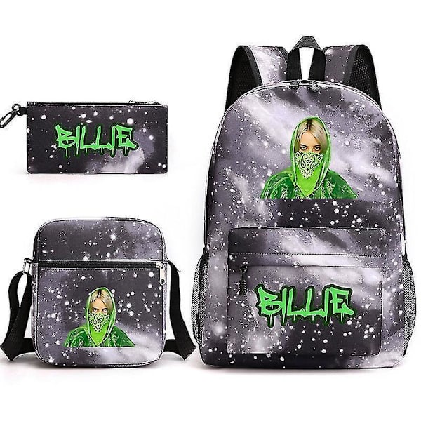 Billie Eilish Skoletaske Stor Kapacitet Casual Åndbar Rygsæk Tre-delt Stil H