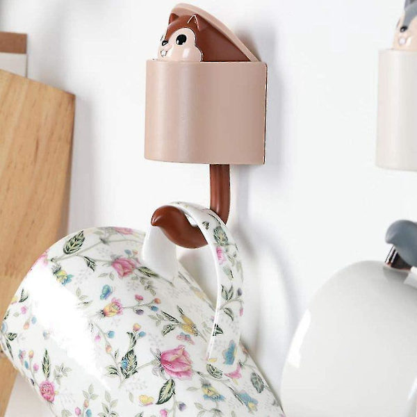 Almi 2 Pcs Cute Squirrel Wall Adhesive Hook Cartoon Squirrel Coat Wall Hooks Cute Gift