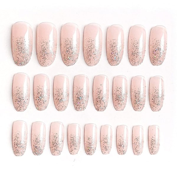 French Coffin Press On Nails For Women Glossycover False Nails Ballerina Nail Art Diy Acrylic Fake Nail Tips Stick On Nails 24pcs Pink Shiny