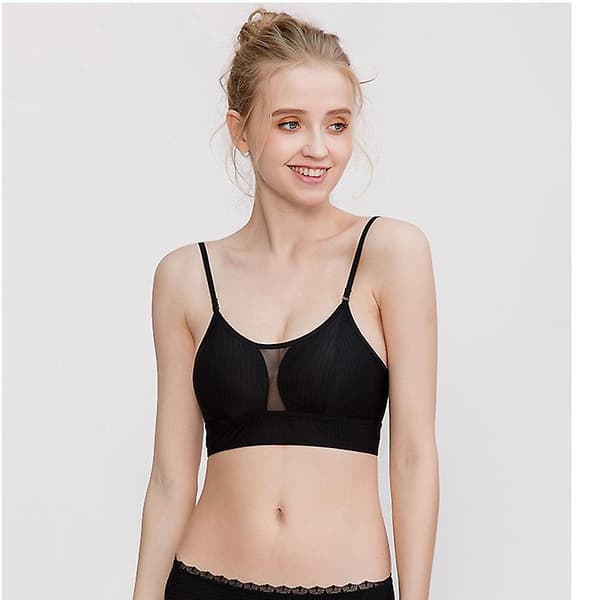 Women's Low Back Bras Without Steel Ring Backless Bra Deep V Neck Sexy Backless Bralette Black 80B