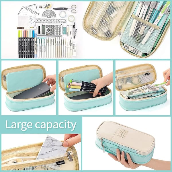 Pencil Case Large Pen Case Office College Large Storage Bag Storage Bag Storage Box Student (cyan)