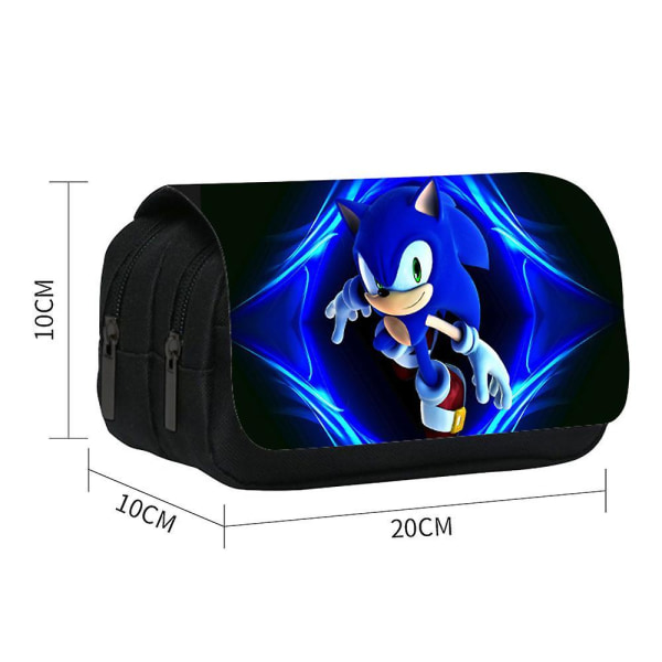 Sonic The Hedgehog Kids Double Layer Zip Large Pencil Case Students Stationery Pen Bag A