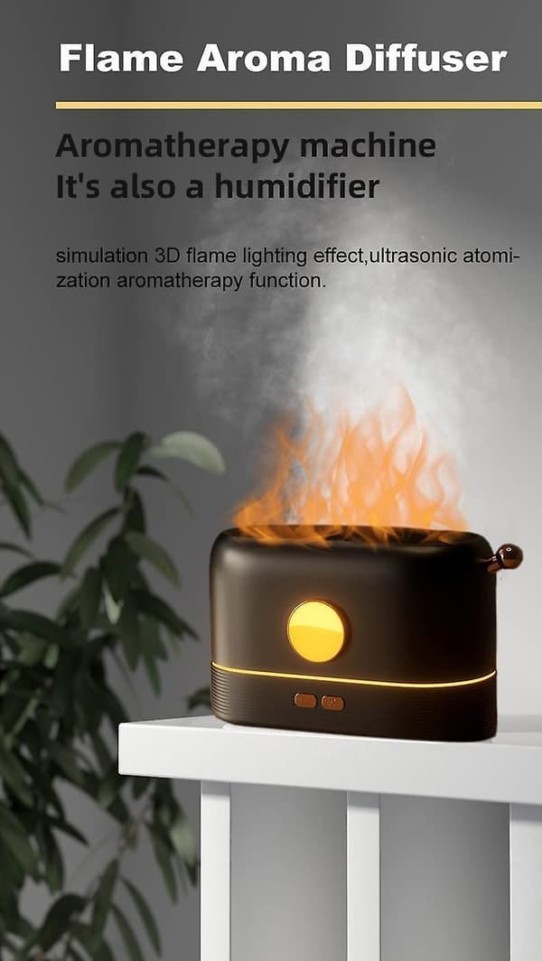 Flame Essential Oil Diffusers Aromatherapy Humidifier 200ml Air Purifiers Ultrasonic Aroma Diffuser 3d Flame Quiet Mist Water Vaporizerblack