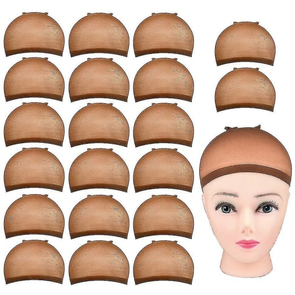Nylon Wig Caps, 20pcs Brown Wig Caps Stocking Caps For Wigs Stretchy Wig Caps Wig Caps