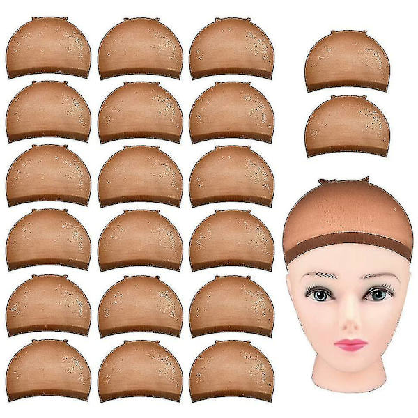 Nylon Wig Caps, 20pcs Brown Wig Caps Stocking Caps For Wigs Stretchy Wig Caps Wig Caps