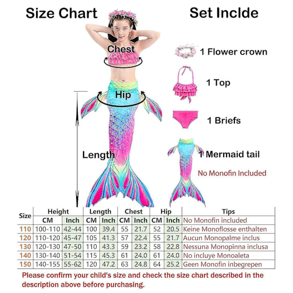 Kids Girls Mermaid Tail Bikini Set Swimwear Swimsuit Swimming Costume Included Garland Headband Color 10 4-5Years