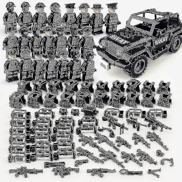 Military Building Blocks Series Black Special Police And Off-road Vehicle Set Small Particles Assembled