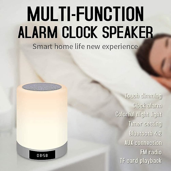 Portable Bluetooth Speaker Dimmable Smart Touch, Led Colorful Night Light(white)