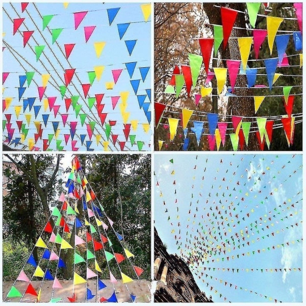 80 Meters, Colorful Party Bunting Triangle Flag Chain Banner Pennant Flags Hanging Decoration For Bi