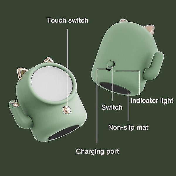 Touch Dimmable Usb Charging Lucky Cat Lamp(Green)