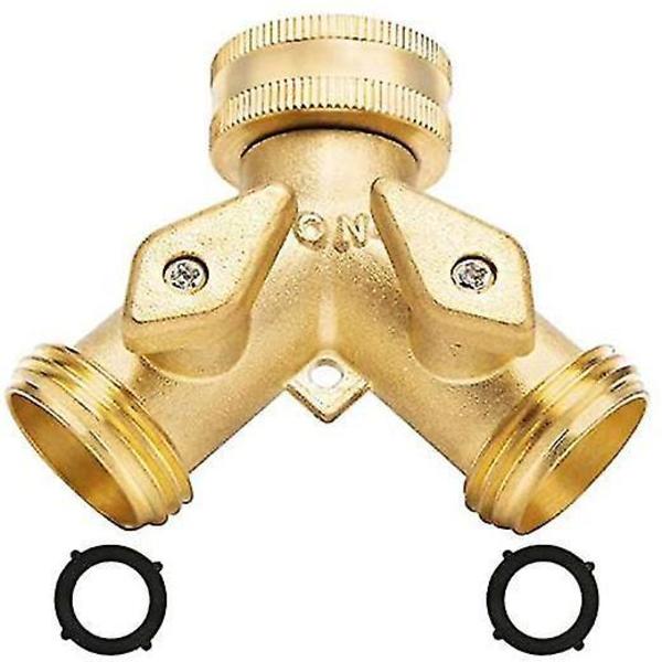 Hageslangesplitter 2-veis - Kraftig solid messing slange Y-splitter, 3/4\" messing slangeadapterkoblinger med avstengningsventil, slangekran
