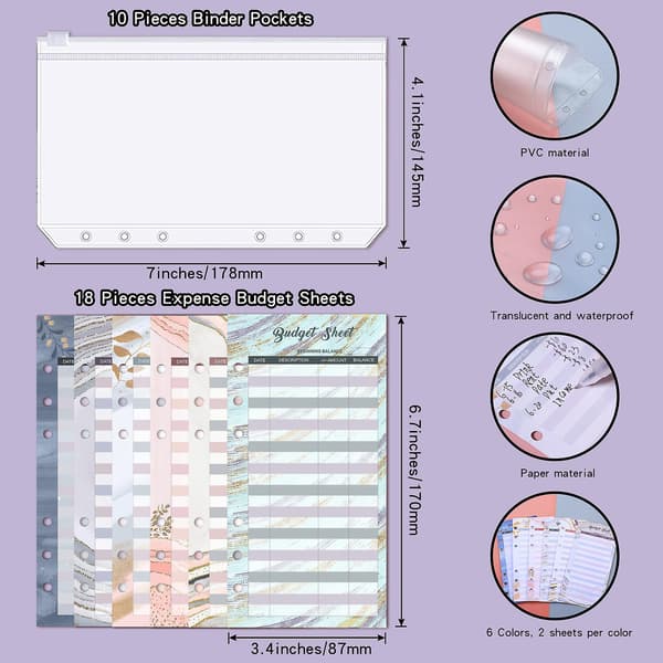 A6 Budget Binder,macaron Budget Binder With 12 Clear Zippered Pockets-budgeting Money Envelopes Saving Organizer,envelope System With Self-adhesive La