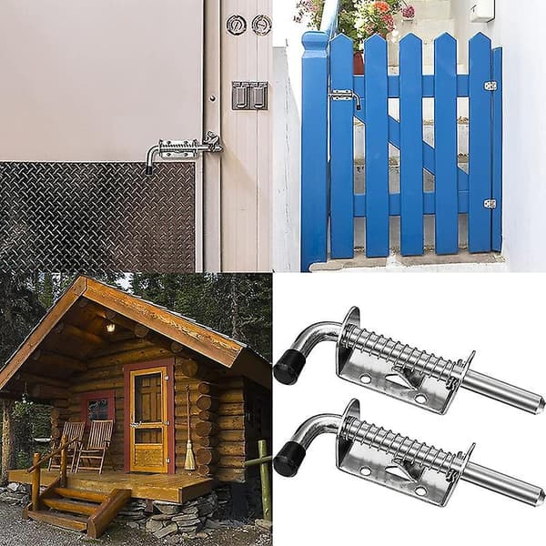 2pcs Garage Door Lock Latch Spring Latch Stainless Steel Spring Bolts Latches Security Barrel Bolt Latch Cabinet Hinges Hardware