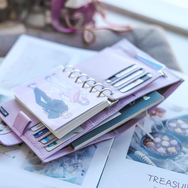 Limited Imperfect Moterm Regular Pocket Rings Planner Genuine Cowhide Leather A7 Notebook Agenda Organizer Journey Sketchbook Pebbled Lilac