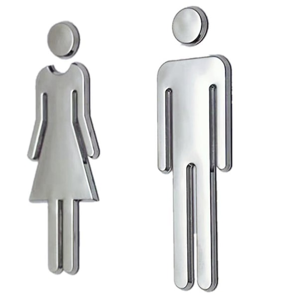 12 cm Kylpyhuoneen Sukupuolimerkki WC Miehet ja Naiset Talonumerot, 2 kpl, Hopea