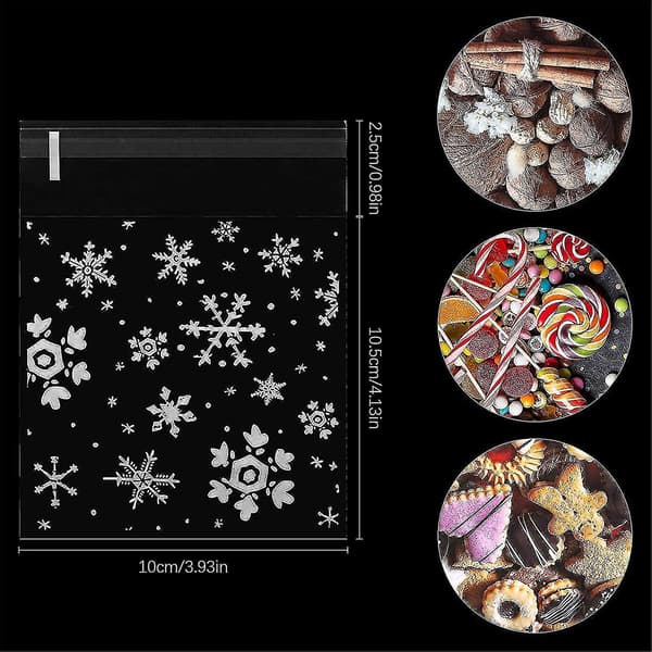 200 Pcs Snowflake Cookie Bag Clear Plastic Bag Transparent Candy Christmas