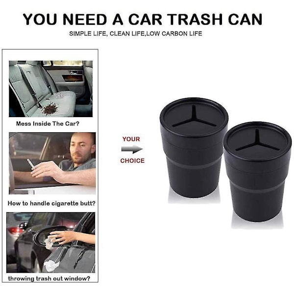 Car Trash Can With Lid Mini Car Trash Can Leak-proof Car Trash Can 2 Cup Holders For Cars 2 Black